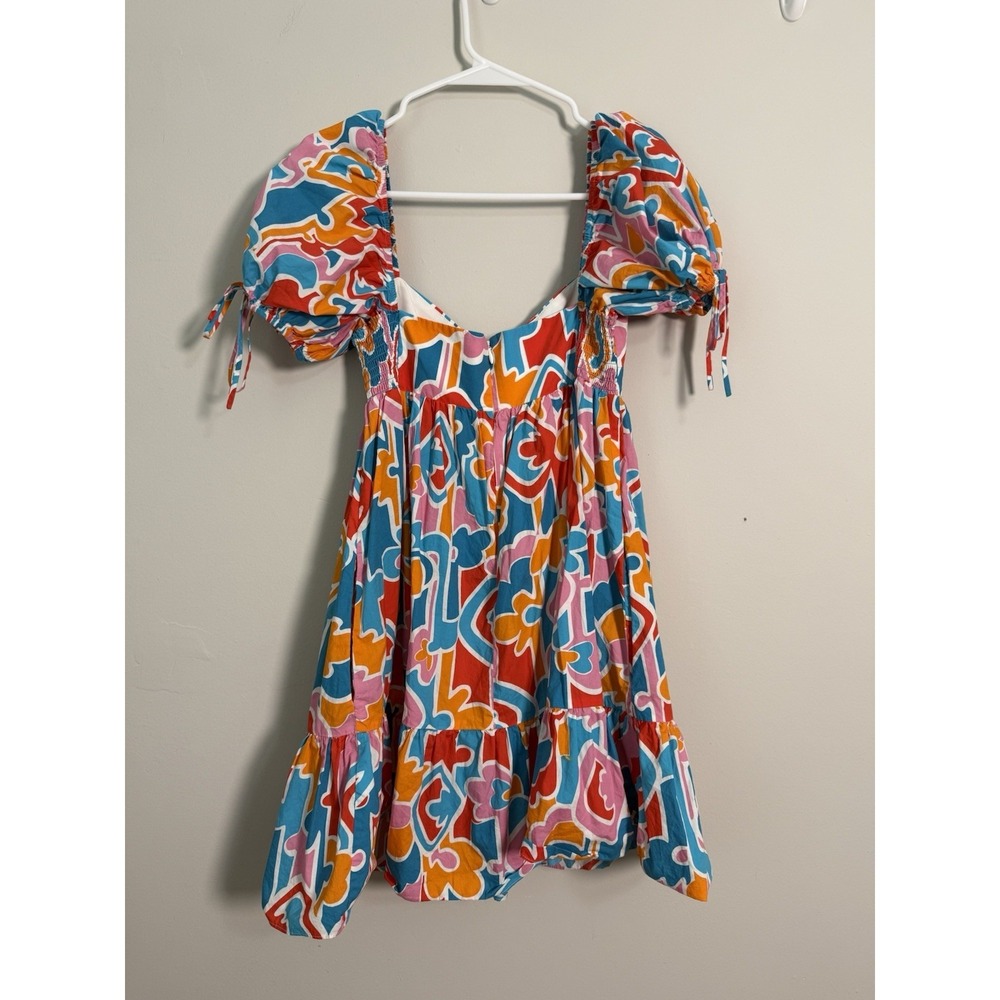 Amanda Uprichard Sicily Mini Dress Floral Puff Sleeve Sorrento Sz S Colorful - Picture 5 of 6